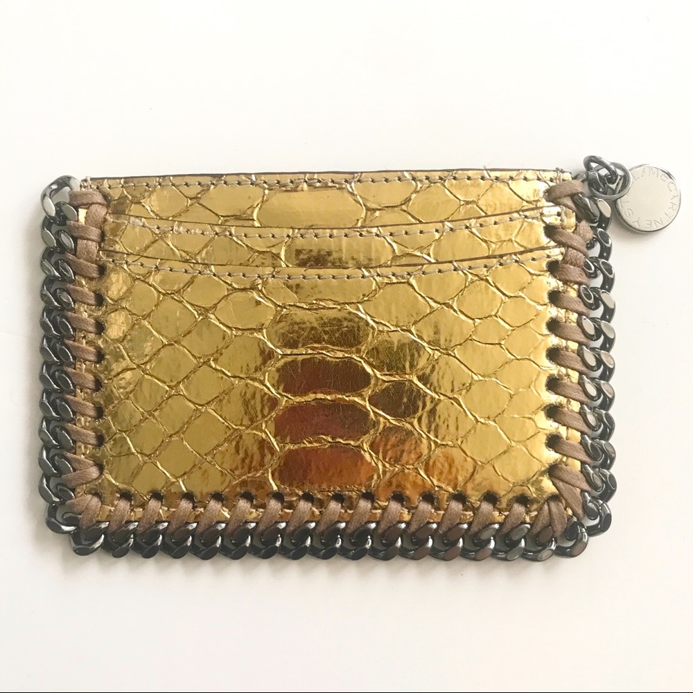 NWB Stella McCartney Metallic Gold Python Falabella Card Holder Case✨ Vegan